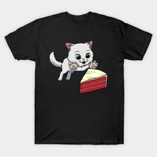 Turkish Angora Cat excited to eat Red Velvet Cake T-Shirt